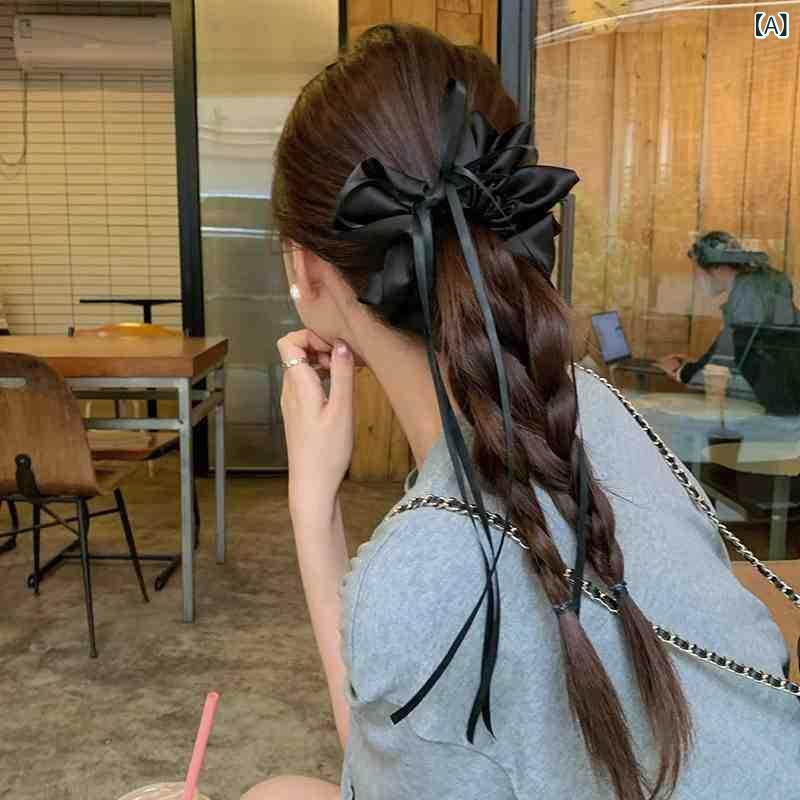 ヘアゴム レディース シュシュ サテン リボン バレエ風 蝶結び ボリューム 髪飾り ...