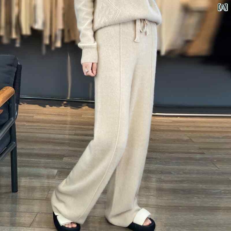 Rakuten - パンツ レディース 羊毛混 ニット ワイドパンツ 秋冬 厚手 ハイウエスト ドレープ感 ストレートシルエット フルレングス 普段使い きれいめ 通勤 ゆったり あったか ストレッチ ブラウン キャメル モカ ブラック ベージュ