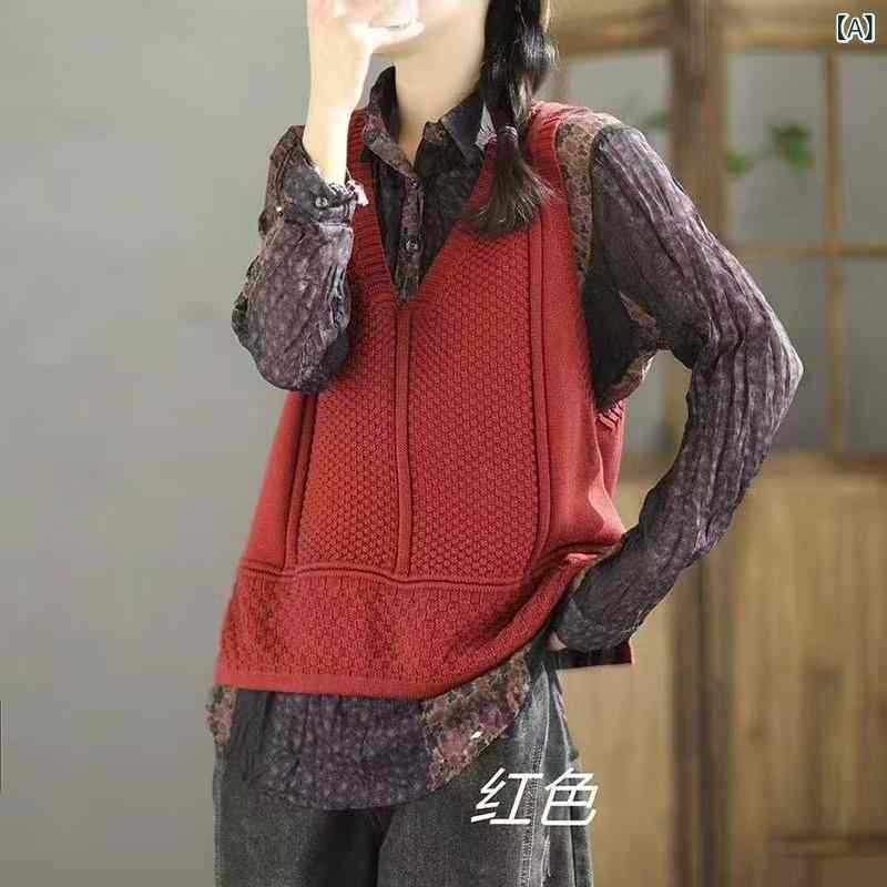 ・カテゴリ: ベスト・スタイル: レトロカジュアル・主な素材: ポリエステル95%以上・生地: 色紡糸・フィット: ルーズフィット・ネックライン: Vネック・着丈: 普通丈 (50cm～65cm)・柄: 無地・カラー展開: レッド、オレンジ...