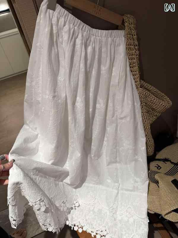 ロングスカート レディース フレンチレトロ ロマンティック 重厚 立体刺繍 Aライン ハイウエスト 着やせ 体型カバー マキシ丈 秋冬 綿 コットン ホワイト ブラック きれいめ 上品 エレガント デート お出かけ