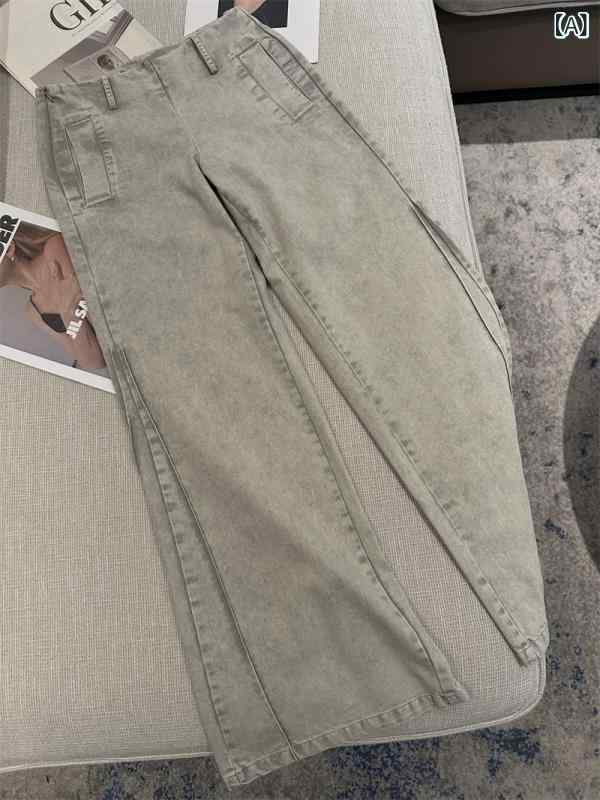 デニムパンツ レディース 個性派デザイン ヴィンテージ感 タイダイ柄 ウォッシュ加工 ユーズド加工 ブーツカット フレア コットン ミドルウエスト ロング丈 微ストレッチ アメカジ ストリート カジュアル 春夏 タイダイグレー