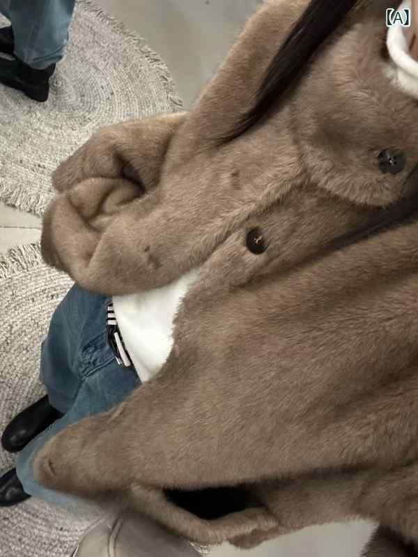 コート レディース 女性用 エコファー フェイクミンクファー スタンドカラー 立ち襟 ミドル丈 長袖 ポケット付き 暖かい ふわふわ 上品 きれいめ 通勤 オフィス ポリエステル ブラウン系 グレー系 ベージュ系 秋冬(4)