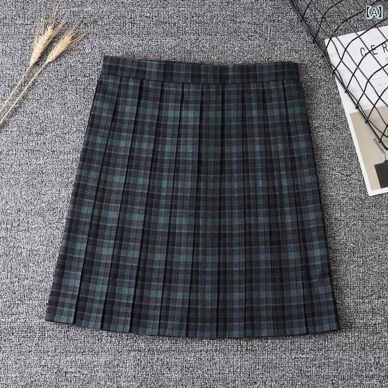 スカート レディース JK制服 プリーツ 海苔チェック柄 スクールスタイル ミニ丈 ひざ丈 学生服 通学 学院風 ポリエステル 秋冬
