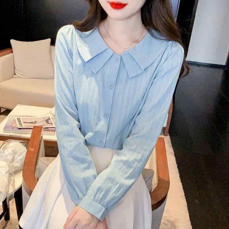 シャツ レディース 春夏 長袖 綿 コットン 無地 付け襟 ラウンドカラー オーバーサイズ ゆったり フェミニン かわいい デザイン性 トップス