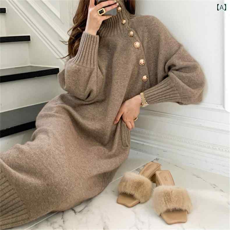 ワンピース レディース 秋冬 高級感 上品 エレガント ニットワンピース 斜め合わせ 襟付き 2WAY ウエストマーク リボンベルト 体型カバ..