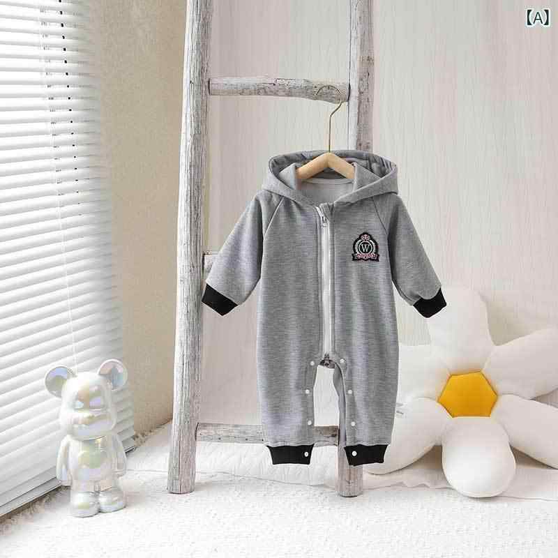 ベビー ロンパース カバーオール 新生児 男の子 女の子 フード付き 長袖 ファスナー ジップアップ 綿 ..