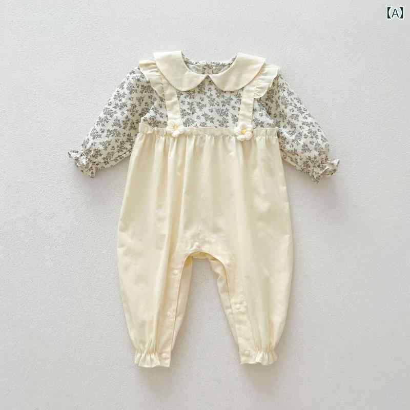 ロンパース 新生児 女の子 綿 コットン カバーオール ボディスーツ ベビー 乳児 長袖 スナップボタン 前開き 春秋 肌に優しい 普段使い かわいい アプリコット ベージュ