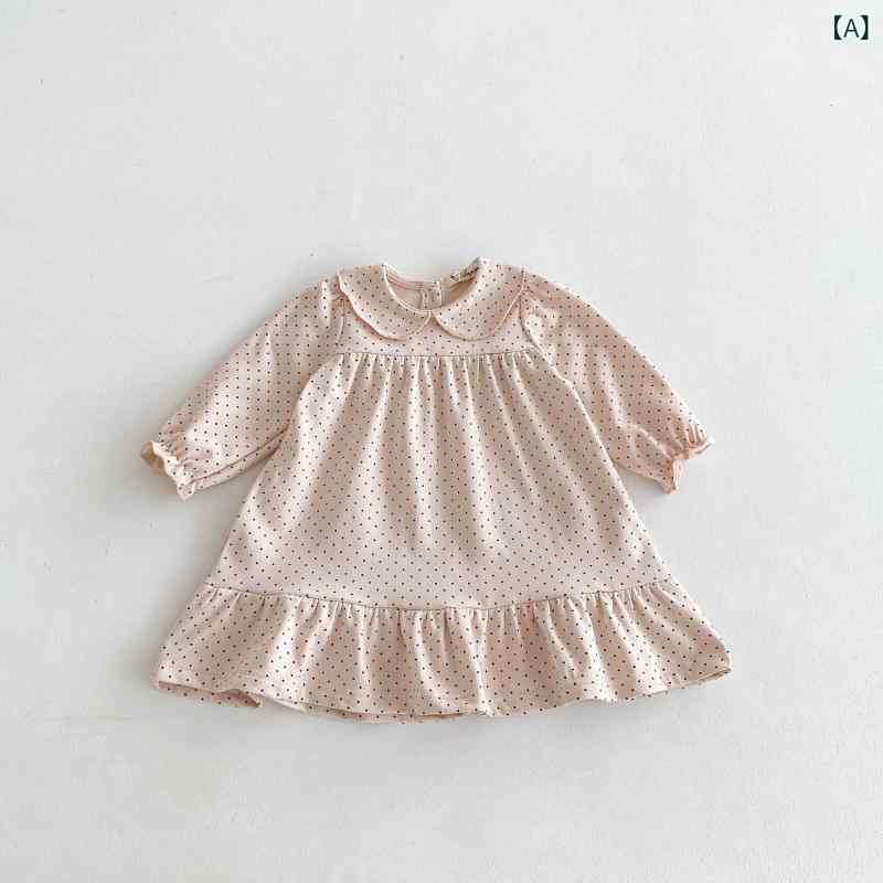 ワンピース 女の子 ベビー キッズ 子供服 韓国風 オルチャンスタイル 秋冬 長袖 襟付き ドット柄 綿 コ..