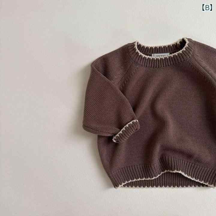 ニット キッズ 男女兼用 男の子 女の子 春秋 韓国風 ラウンドネック 切り替え 長袖...