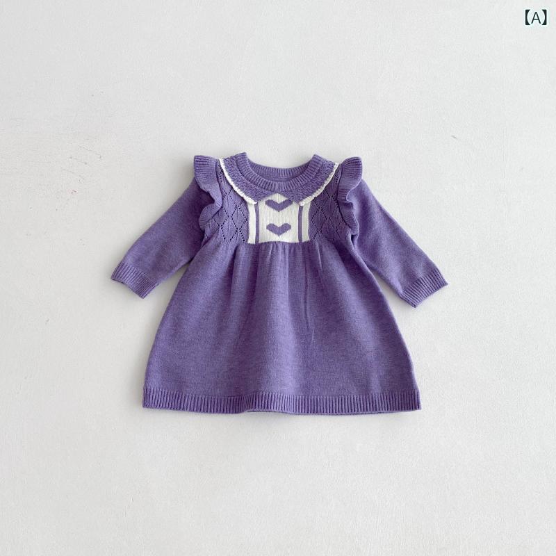 ワンピース 女の子 ベビー 0-3歳 幼児服 春秋冬 ニット セーター プリンセスドレス Aライン コアスパンヤーン 普段使い お出かけ着 かわいい おしゃれ