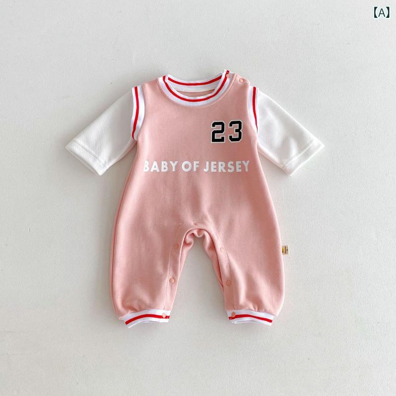 ロンパース ベビー 男女兼用 男の子 女の子 1歳 2歳 3歳 乳幼児 韓国風 秋物 長袖 スポーツ かわいい カバーオール コットン プルオーバー 春秋 ピンク