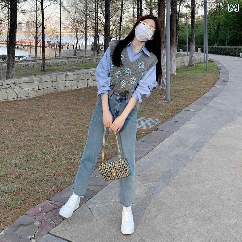 ベスト レディース 刺繡 ニット 早春 塩系 上品 エレガント 香港風 高級感 ノースリーブ Vネック ショ..