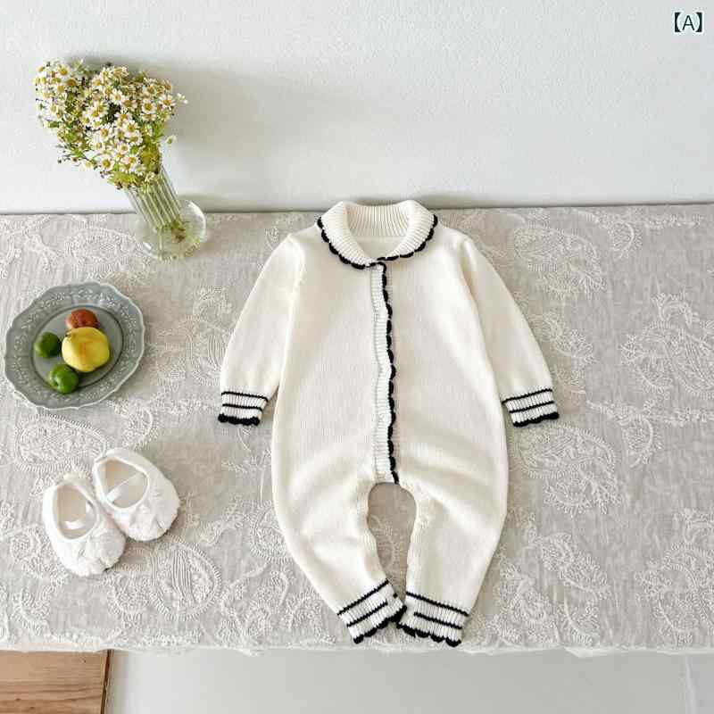 ロンパース ベビー 男の子 女の子 韓国風 おしゃれ かわいい ニット カバーオール 春秋物 お出かけ 普..