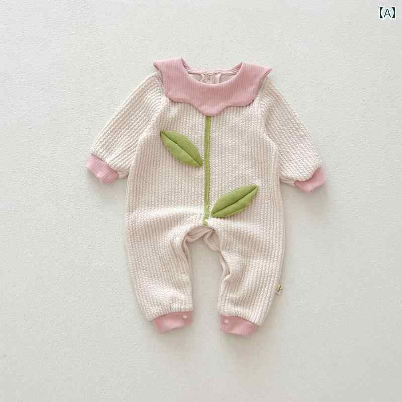 ロンパース ベビー 女の子 春秋 コットン 綿 かわいい おしゃれ プリンセス 付け襟 ピーターパンカラー..