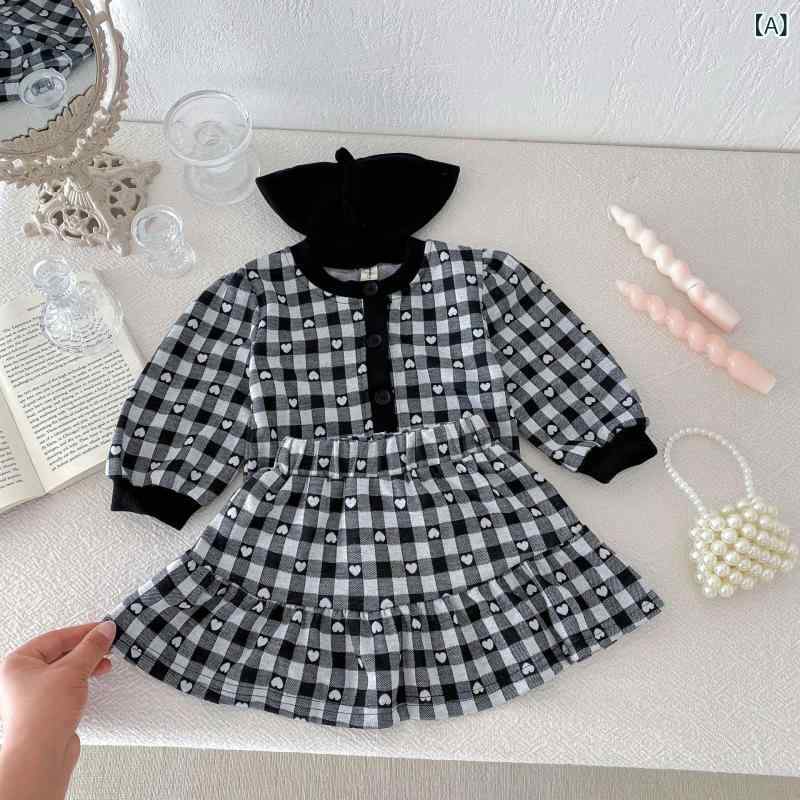 キッズセットアップ 女の子 韓国子供服 秋春 かわいい ハートチェック柄 開襟 カーディガン ショートス..