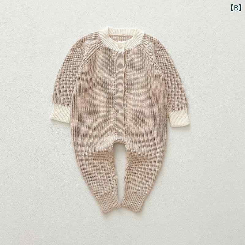 ロンパース 男女兼用 ベビー 赤ちゃん 春秋 綿 ニット セーター ロング丈 カバーオ...