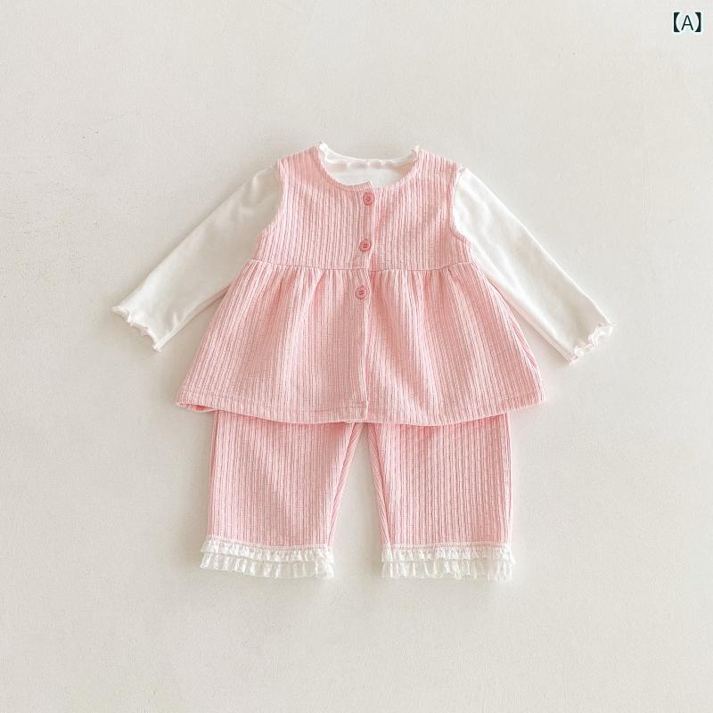 セットアップ 女の子 ベビー 韓国風 春秋 かわいい うさ耳 トップス 長袖 カットソー フリルパンツ 綿 柔らかい ピンク 3点セット 普段着 ルームウェア