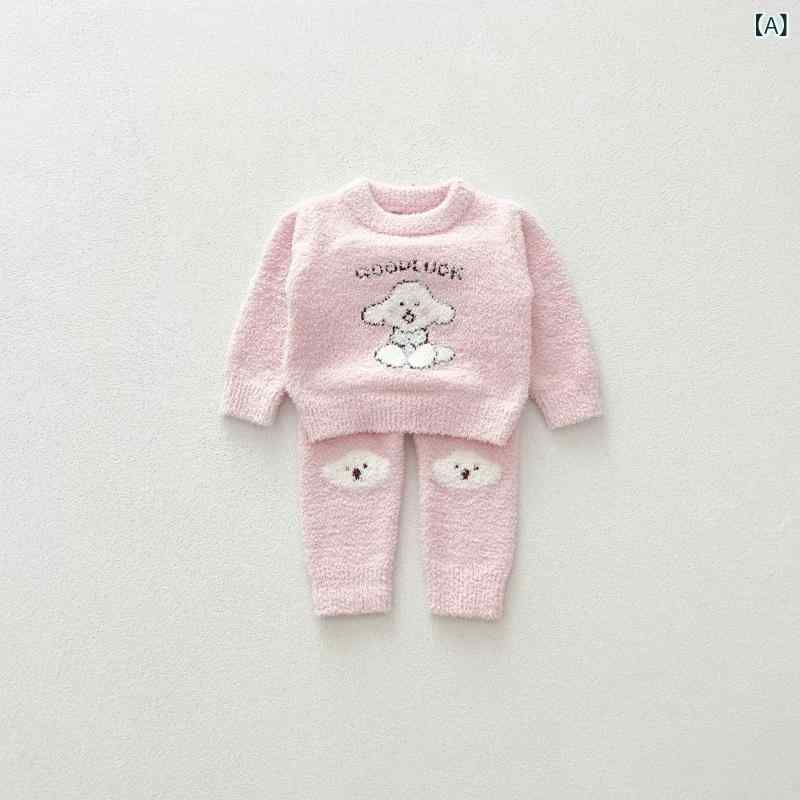 ベビー 女の子 パジャマ ルームウェア 秋冬 かわいい 犬柄 フリース素材 長袖 トップス パンツ 上下 2..