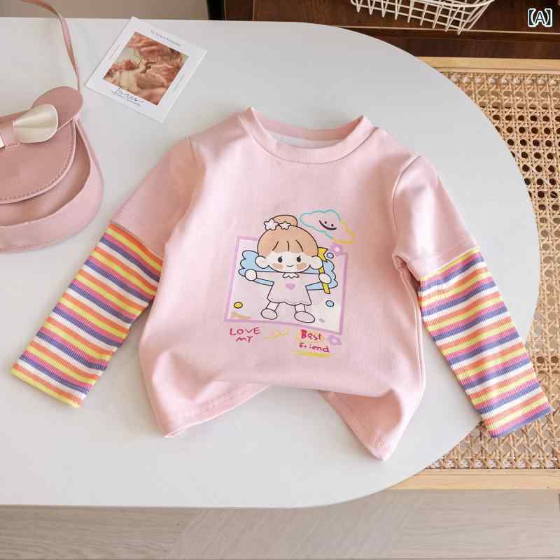 ・カテゴリ: Tシャツ・性別: 女児・対象年齢: 3～8歳・スタイル: カジュアル・主な素材: 綿95%・ネックライン: クルーネック・袖丈: 長袖・柄: ストライプ、キャラクター、プリント・生地加工: 柔軟加工・機能: 保温・基準: B類・カラー展開: ピンク、オフホワイト、ピンクストライプ、グリーン・サイズ展開: 80cm、90cm、100cm、110cm、120cm、130cm