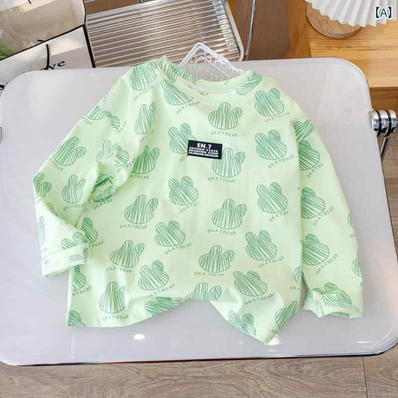 Tシャツ ベビー 女の子 キッズ 長袖 リブ編み 綿 コットン カットソー レースフリル リボン切り替え 柔らかな肌触り プリンセス風 おしゃれ かわいい カジュアル グリーン 春秋