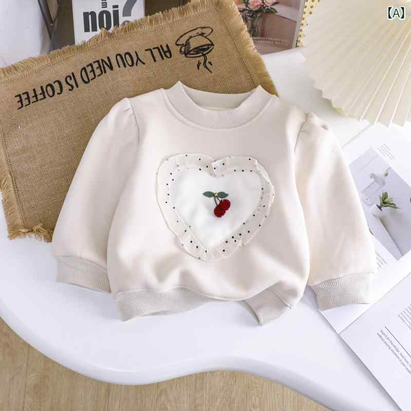 トレーナー 女の子 キッズ 裏起毛 かわいい おしゃれ ハート チェリー 綿 厚手 長袖 プルオーバー 冬 ..