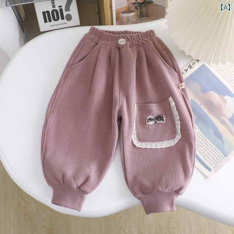 パンツ キッズ 女の子 コーデュロイ 綿 厚手 裏起毛 暖かい 防寒 ジョガーパンツ ウエストゴム ミドル..