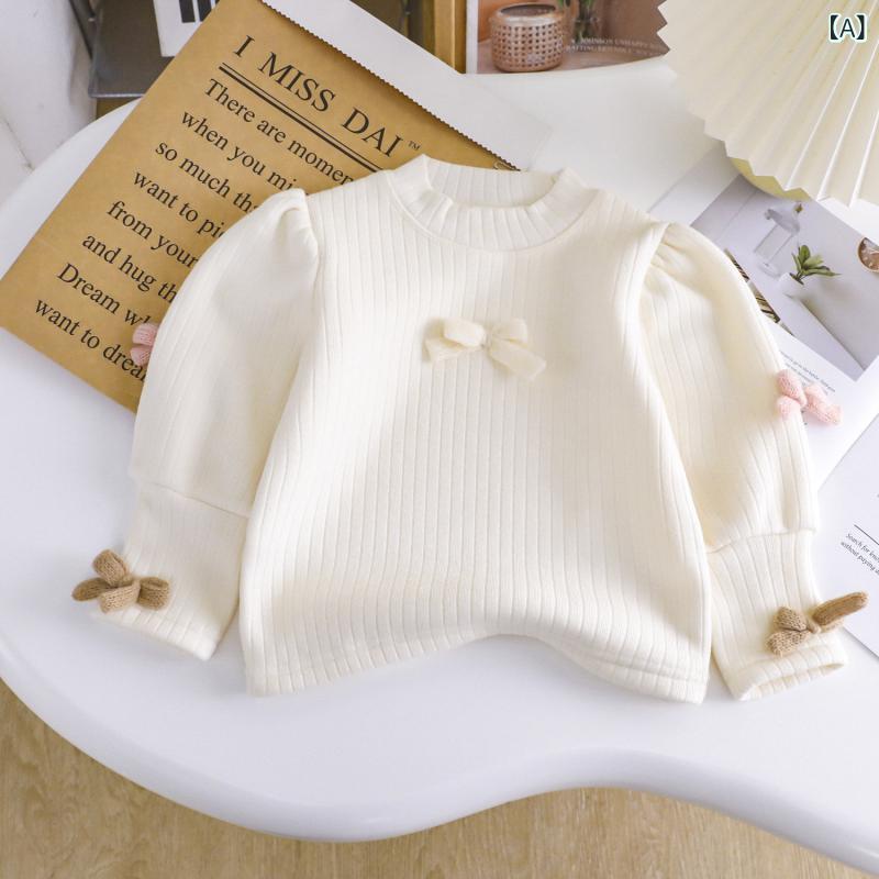 トップス 女の子 キッズ 子供服 ガールズ 秋冬 裏起毛 長袖 パフスリーブ ハイネック モックネック 綿 コットン素材 柔らかい肌触り あったか 防寒 無地 おしゃれ かわいい 着回し抜群 韓国風 カジュアルスタイル 通学 お出かけ 普段使い ロング丈