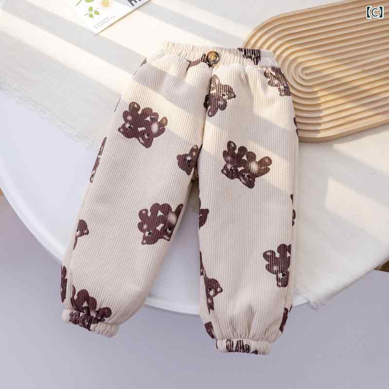 パンツ キッズ 女の子 冬 裏起毛 韓国風 おしゃれ かわいい 刺繍 厚手 ワイド ゆったり コットン 花柄 普段使い 通園 通学 長ズボン ソフト 3