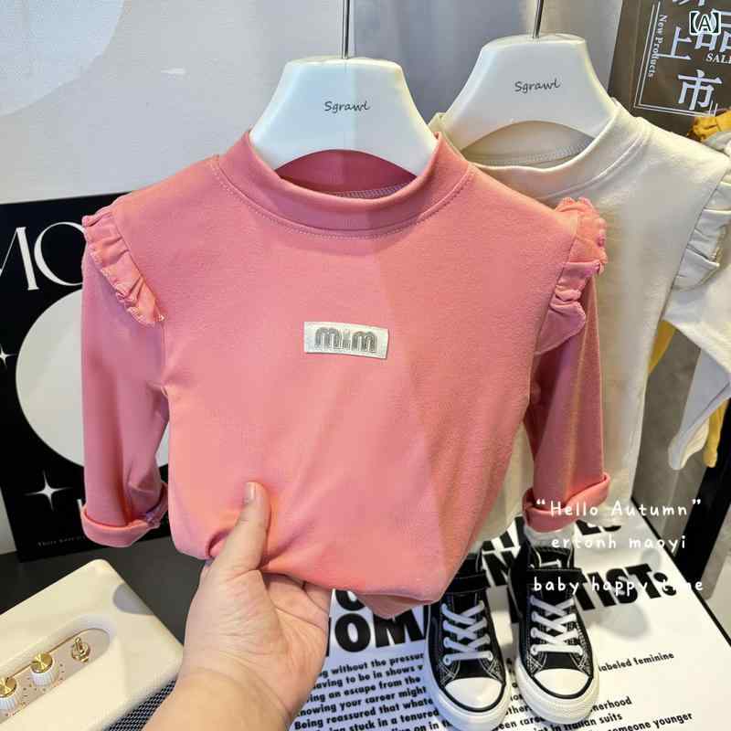Rakuten - トップス 女の子 秋冬 長袖 フリル袖 ハイネック 裏起毛 あったか 保温 韓国風 着回し カジュアル インナー カットソー