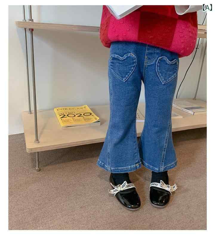 デニムパンツ 女の子 子供服 フレア 裏起毛 厚手 暖かい 防寒 ストレッチ 伸縮性 韓国風 おしゃれ 冬 ..