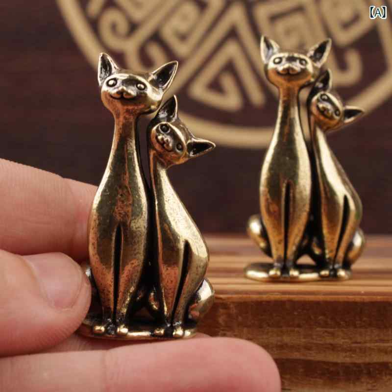 置物 猫 カップル 真鍮 ブラス ペア オブジェ インテリア雑貨 リビング 玄関 オフィス デスク 書斎 卓上 かわいい おしゃれ 動物モチーフ 癒し