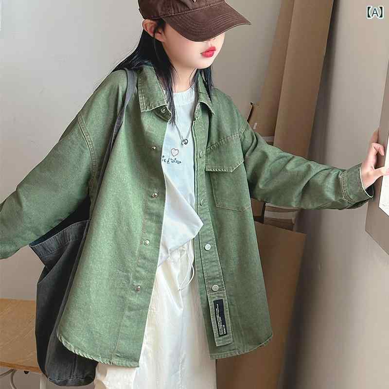 デニムシャツ スカート セットアップ 女児 女の子 ジュニア キッズ 秋物 長袖 韓国風 おしゃれ かわい..