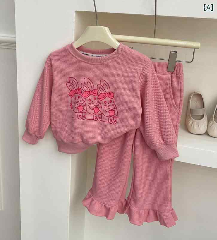 セットアップ 女の子 キッズ 春秋 韓国ファッション スポーツ スウェット トレーナー 上下セット キャ..