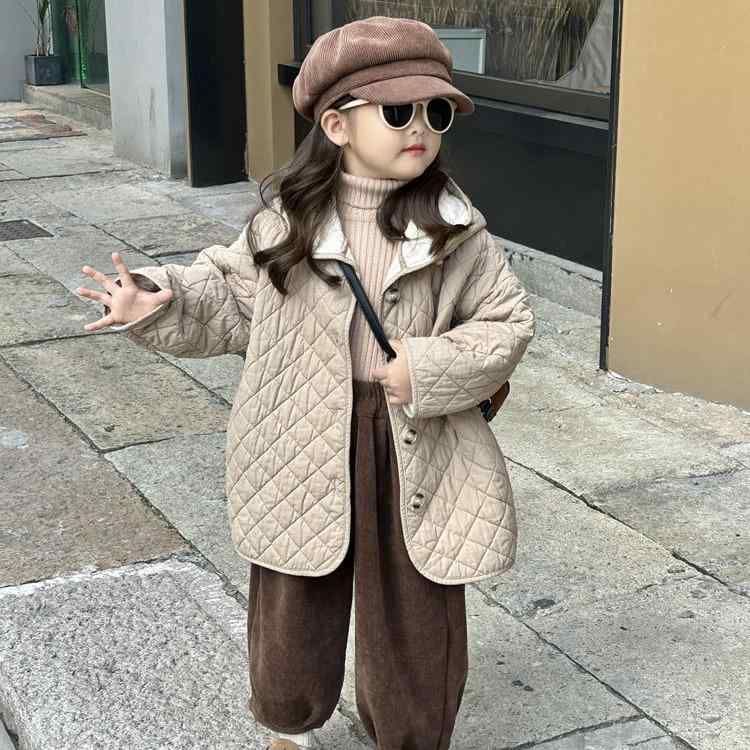 コート キッズ 女の子 女児 子供 ベビー 韓国風 菱形キルト 中綿入り フード付き あったか 厚手 防寒 ..
