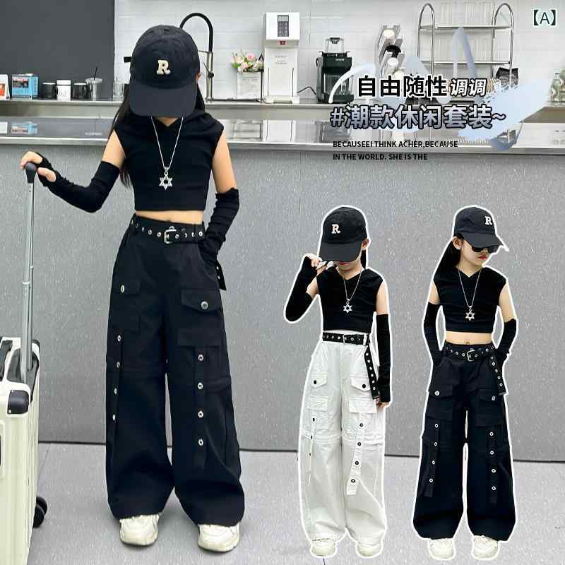 乐天商城 - キッズ 女の子 ガールズ セットアップ パンツセット ジャズダンス ストリートダンス ヒップホップ ダンスウェア 練習着 ステージ衣装 発表会 クロップド丈 ヘソ出し 長袖 フード付き 長ズボン 春秋 上下セット