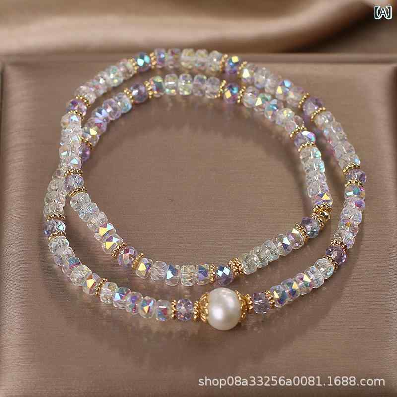 ブレスレット レディース 高級感 個性的 ライトラグジュアリー 二連 虹色クリスタル カラフル 人工水晶..