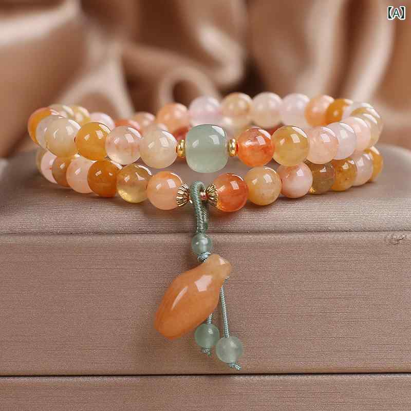 ブレスレット レディース 天然 金糸玉 多層 ビーズ スズラン花 チャーム 軽やか ラグジュアリー レトロ ヴィンテージ 個性的 エスニック 電気メッキ加工 オレンジ 秋冬