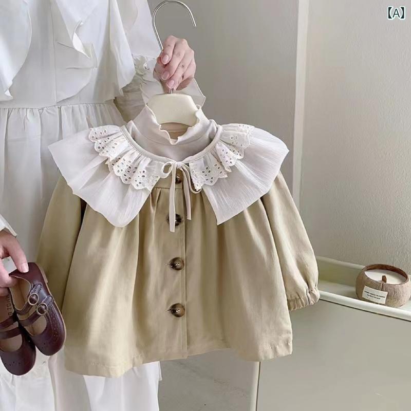 コート 女の子 ベビー キッズ ミドル丈 春秋 韓国風 おしゃれ カジュアル トレンチコート 長袖 綿 コットン 無地 柔らかい シングルボタン