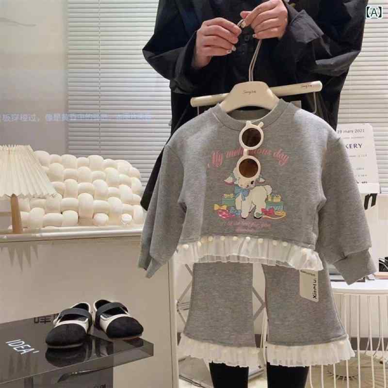 Long-Trousers, Trousers - セットアップ 女の子 ガールズ ベビー キッズ 幼児 春秋 綿 コットン レース 切り替え フリル キャラクター 長袖 トップス かわいい フレアパンツ ロングパンツ パンツセット 上下セット カジュアル デイリー お出かけ やわらかい
