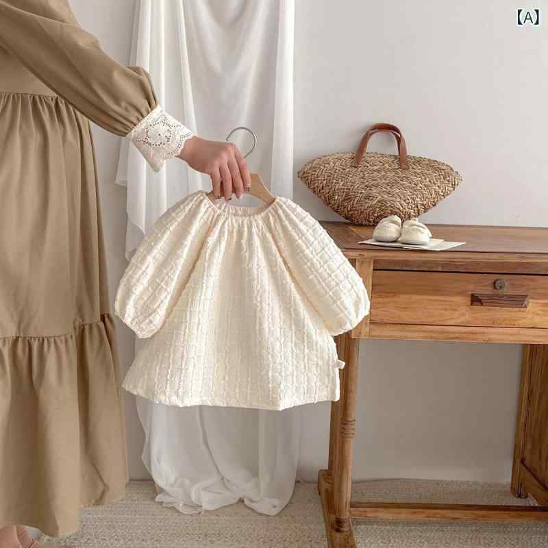 ロンパース ベビー 女の子 韓国風 春夏 綿 コットン フリル 無地 パフスリーブ 長袖 Aライン お出かけ 新生児 0歳 1歳 姉妹コーデ かわいい おしゃれ