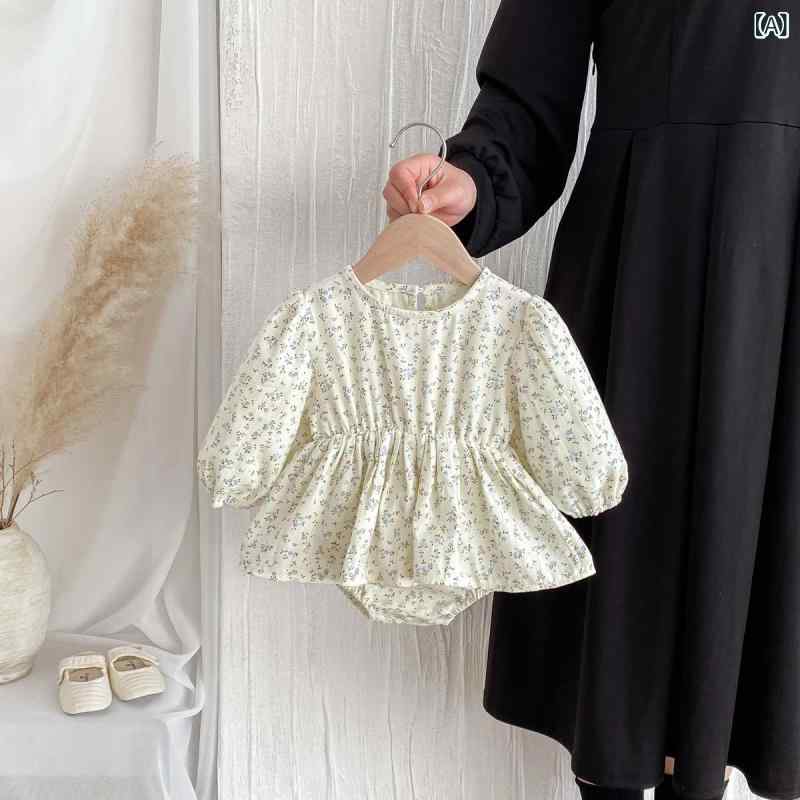 ロンパース 女の子 ベビー 長袖 ラウンドネック 小花柄 韓国風 かわいい ワンピース 綿 コットン 新生児 乳児 春夏秋 お宮参り 出産祝い 普段使い(4.0)