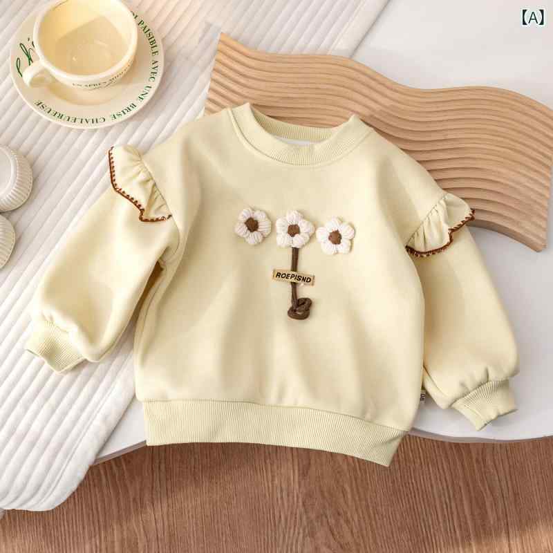 スウェット キッズ 女の子 ベビー トレーナー トップス 裏起毛 コットン 暖かい 韓国風 花柄 レース プ..