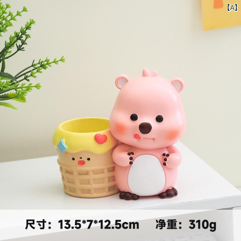 ペン立て かわいい ルーピー ビーバー 動物モチーフ デスク 卓上 置物 飾り 樹脂製 レジン フィ
