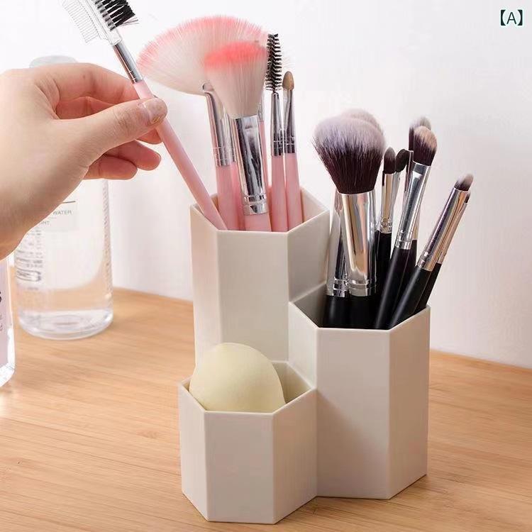 ペン立て 女性用 六角形 かわいい 卓上収納 蜂の巣状 3分割 プラスチック製 軽量 おしゃれ インスタ映え 多機能 デスク整理 文具 メイク道具 小物入れ オフィス