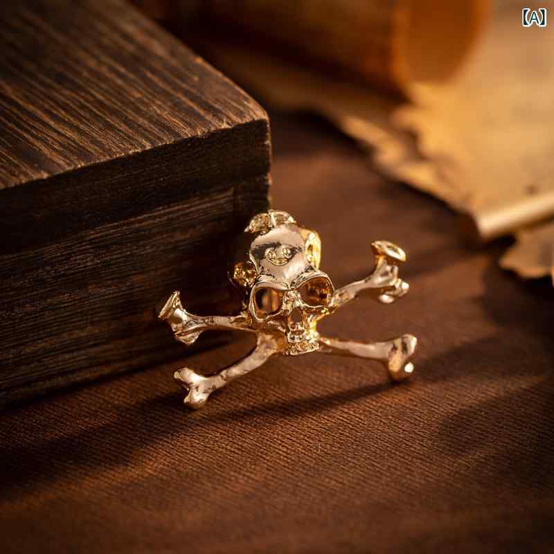 ブローチ メンズ 男性用 男女兼用 ユニセックス 欧米風 大胆 個性的 パンク ロック スカル ドクロ 骸骨 レトロ ヴィンテージ スーツ ジャケット バッジ ピン ファッション小物 アクセサリー ゴールド ガンブラック