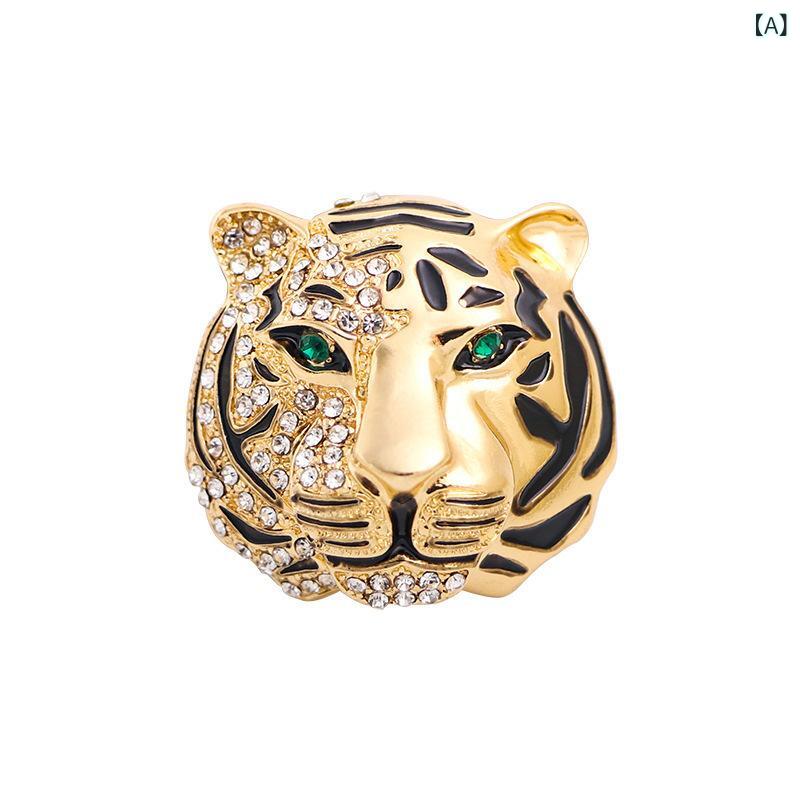 ブローチ 男女兼用 レトロ ヴィンテージ 虎 タイガーヘッド ラインストーン ジルコニア 亜鉛合金 高級..