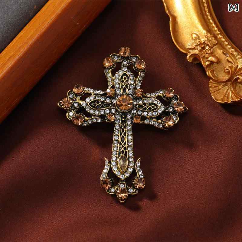 ブローチ メンズ 十字 菱形 宮廷風 レトロ アンティーク調 フォーマル ビジネス スーツ ジャケット 亜..