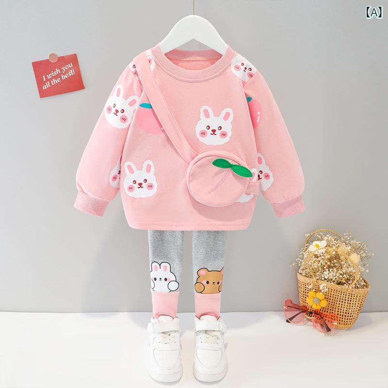 Rakuten - キッズ 女の子 長袖 スカート セットアップ 春秋 綿100% ツーピース かわいい ピンク ホワイト 韓国風 おしゃれ カジュアル 普段使い お出かけ着