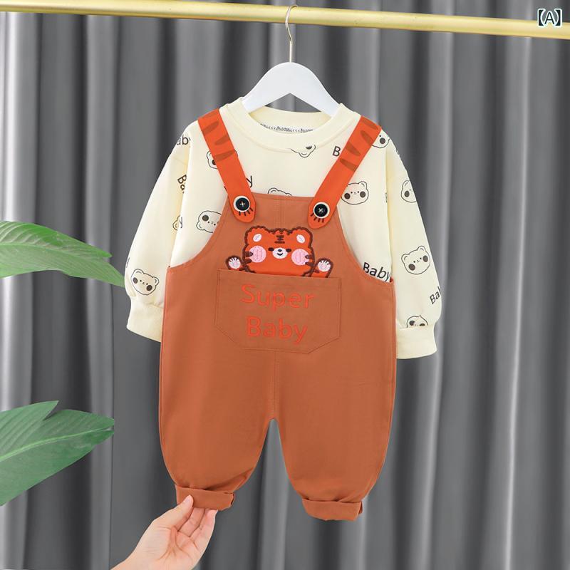 セットアップ 男の子 キッズ サロペット オーバーオール パンツ 2点セット カジュアルウェア 韓国風 長袖 春秋 綿100%素材 おしゃれ 普段使い お出かけ服 幼児 子供服