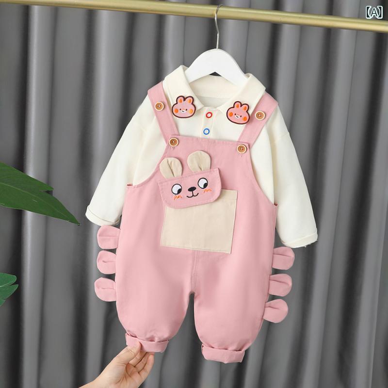 子供服 女の子 ベビー 春秋 サロペット オーバーオール 長袖 長ズボン 2点セット 韓国ファッション 綿 ..